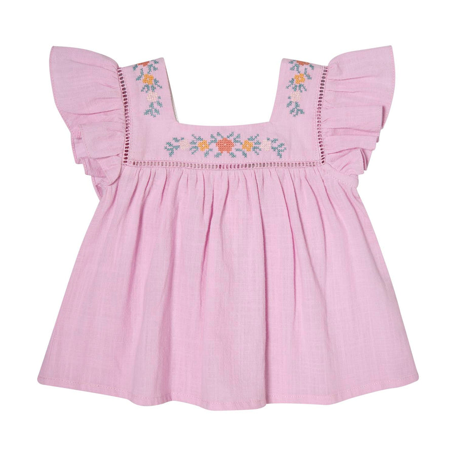 Tocoto Vintage Lavender Flower Embroidered Baby Blouse