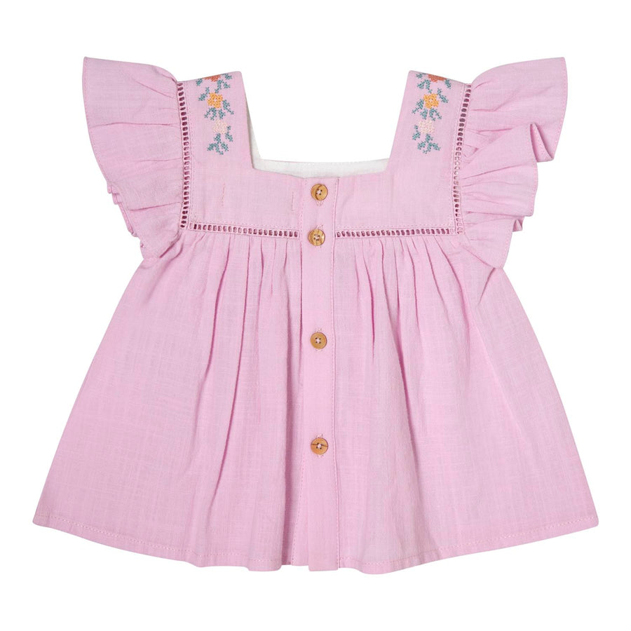 Tocoto Vintage Lavender Flower Embroidered Baby Blouse