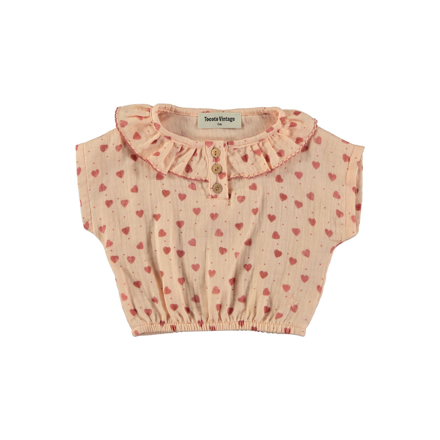 Tocoto Vintage Pink Hearts Print Baby Blouse