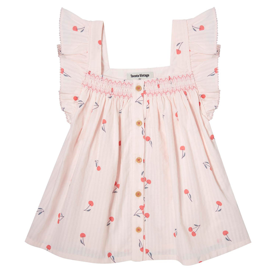 Tocoto Vintage Pink Cherry Print Sleeveless Baby Blouse