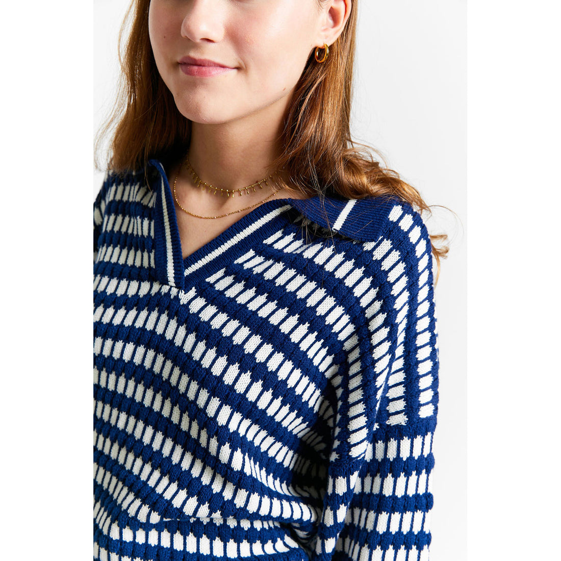 Indee Navy Bicolor Polo Pullover