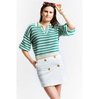 Indee Off White Bicolor Polo Pullover