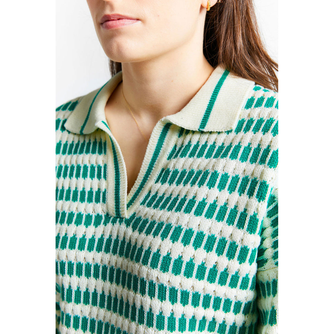 Indee Off White Bicolor Polo Pullover