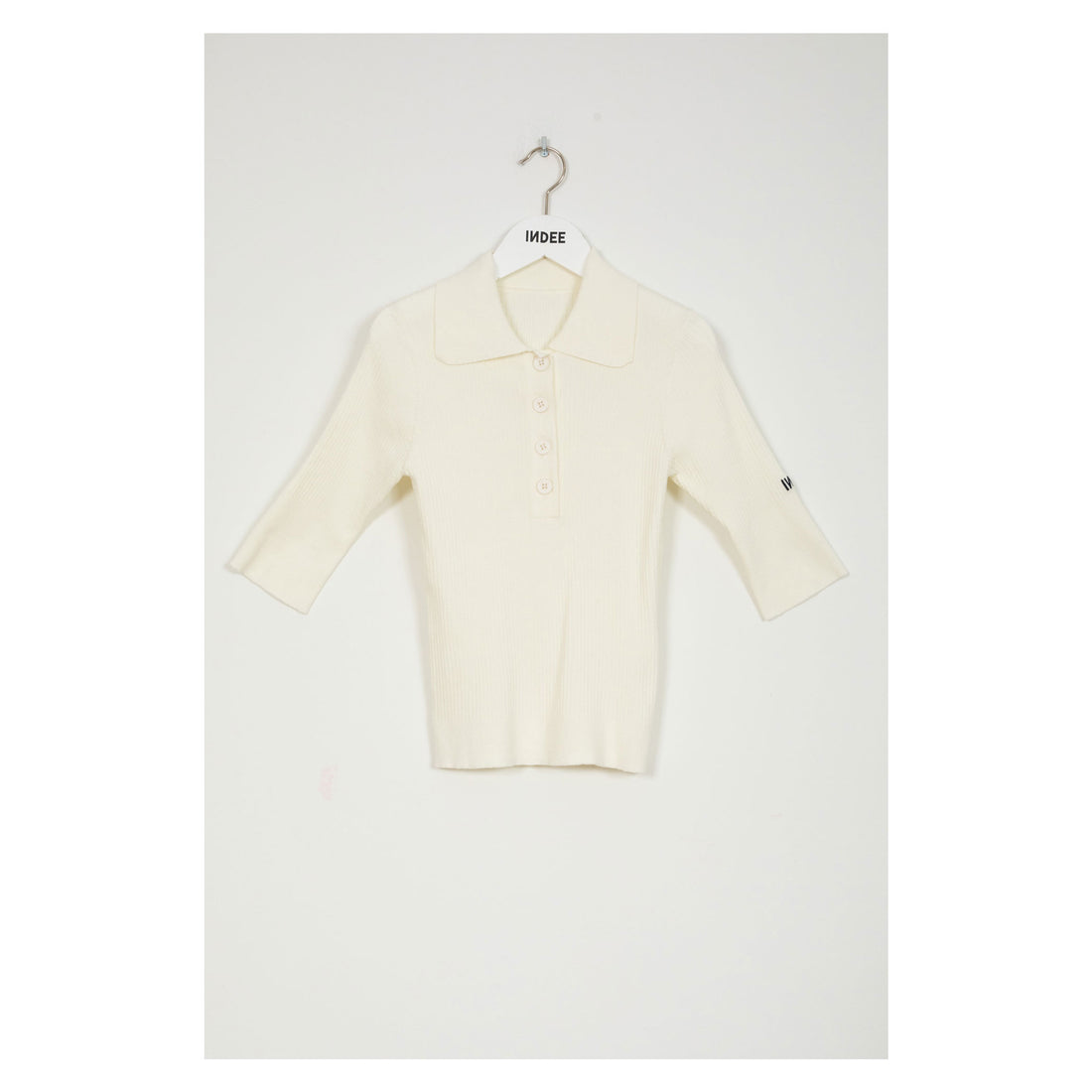 Indee Off White Ribbed Knitted Polo