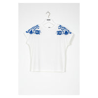 Indee White Flower Embroidered T-Shirt