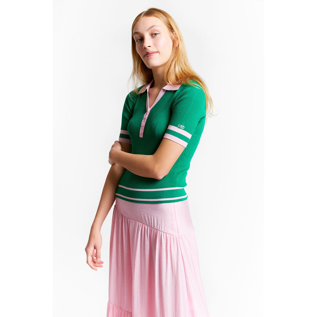 Indee Green Ribbed Bicolor V-neck Polo