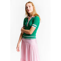 Indee Green Ribbed Bicolor V-neck Polo