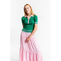 Indee Green Ribbed Bicolor V-neck Polo