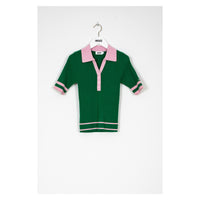 Indee Green Ribbed Bicolor V-neck Polo
