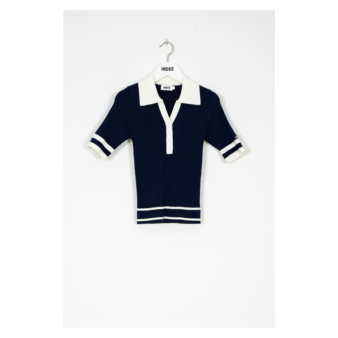 Indee Navy Ribbed Bicolor V-neck Polo