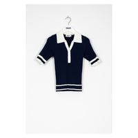 Indee Navy Ribbed Bicolor V-neck Polo
