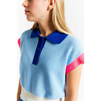 Indee Blue Tricolor Sleeve Knit Polo
