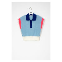 Indee Blue Tricolor Sleeve Knit Polo
