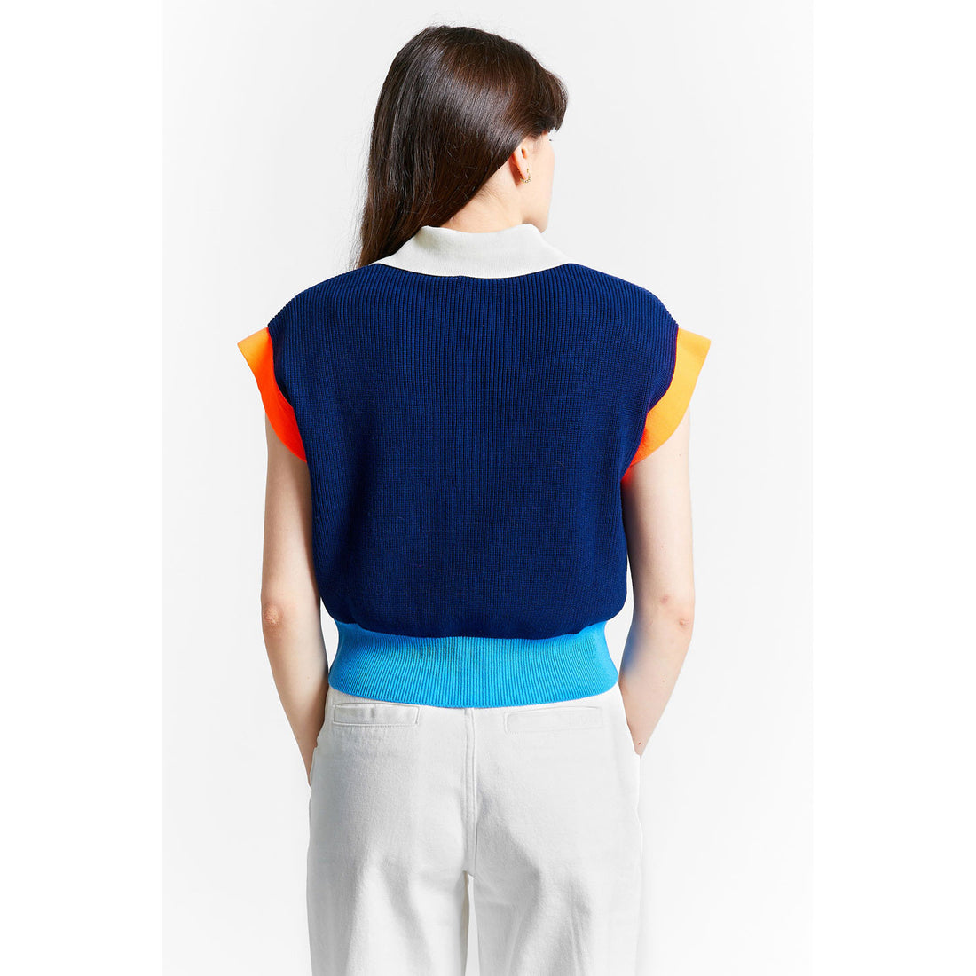 Indee Navy Tricolor Sleeve Knit Polo