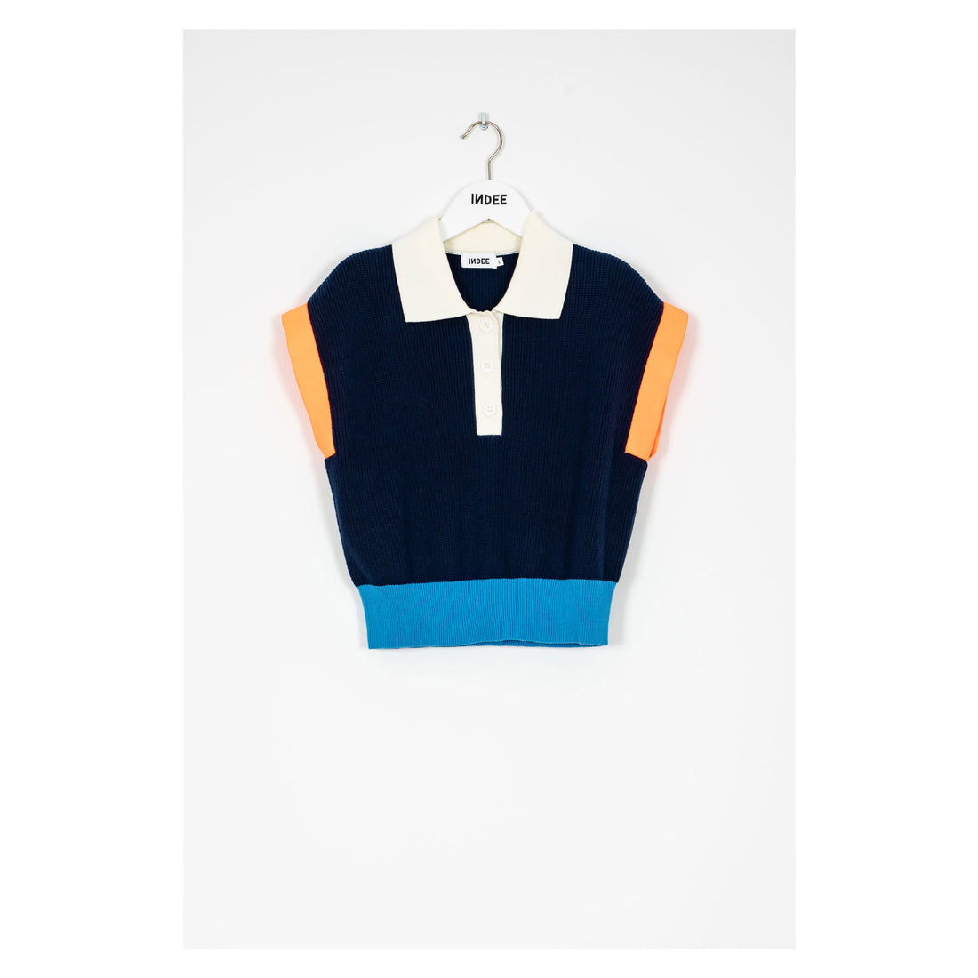 Indee Navy Tricolor Sleeve Knit Polo