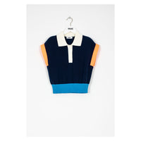 Indee Navy Tricolor Sleeve Knit Polo