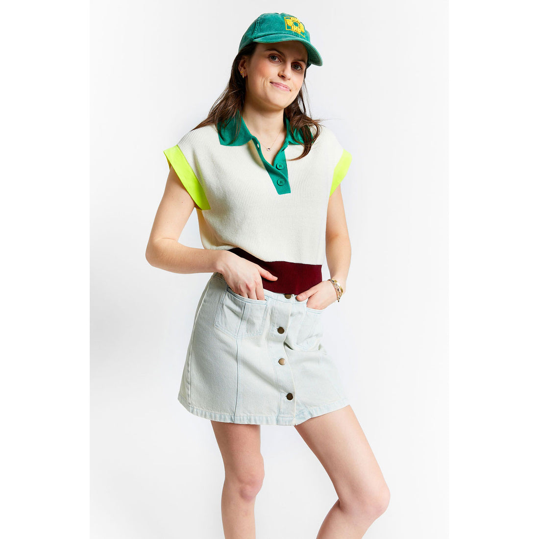 Indee Off White Tricolor Sleeve Knit Polo