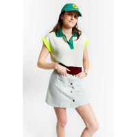 Indee Off White Tricolor Sleeve Knit Polo
