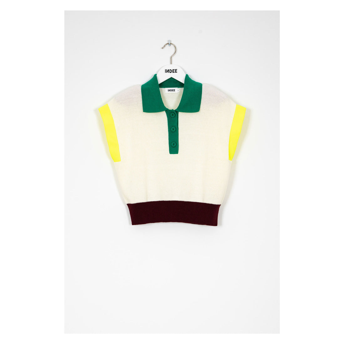 Indee Off White Tricolor Sleeve Knit Polo