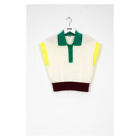Indee Off White Tricolor Sleeve Knit Polo