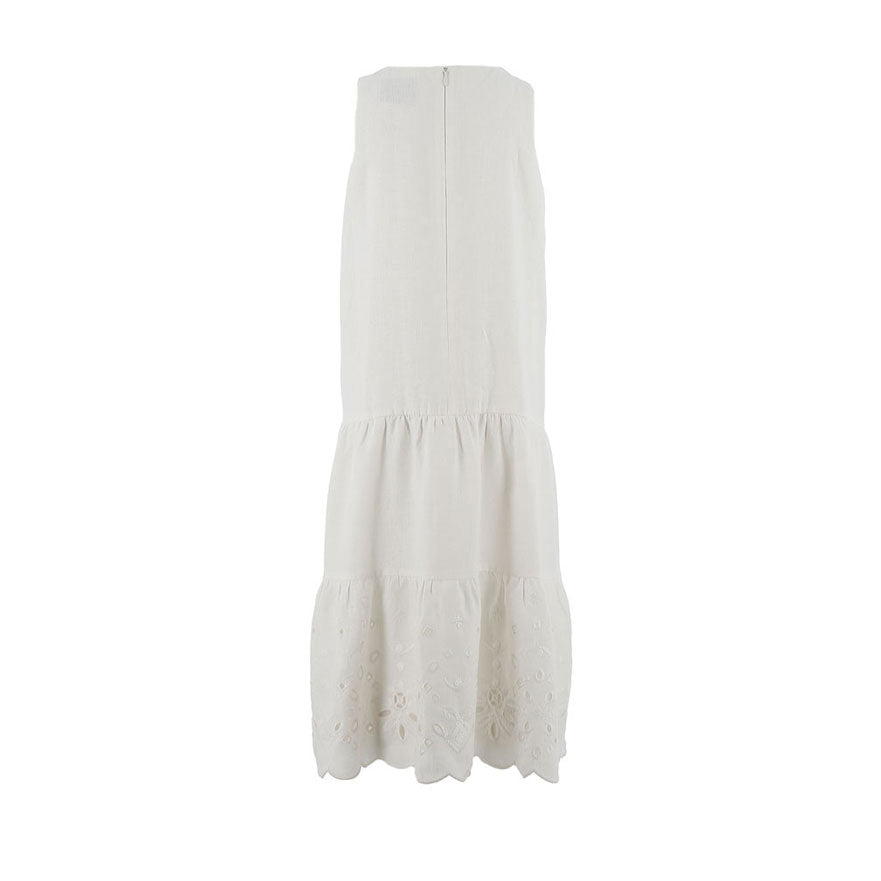 Ermanno Scervino White Ruffle Linen Maxi Dress