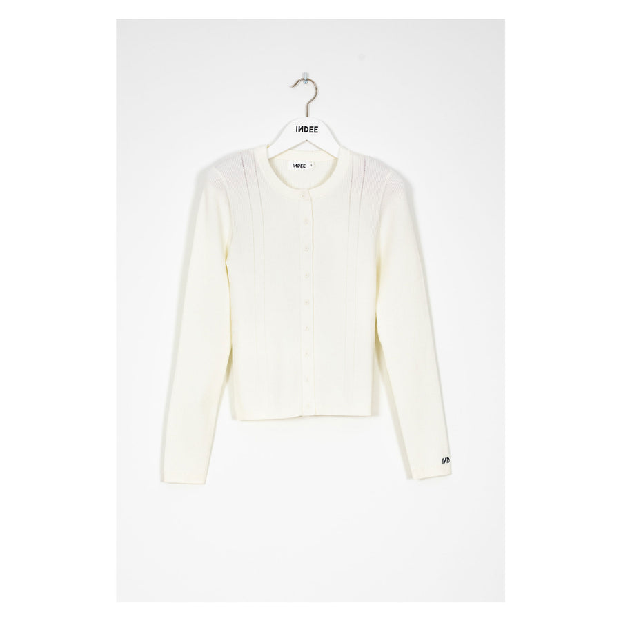 Indee Off White Knitted Ribbed Cardigan