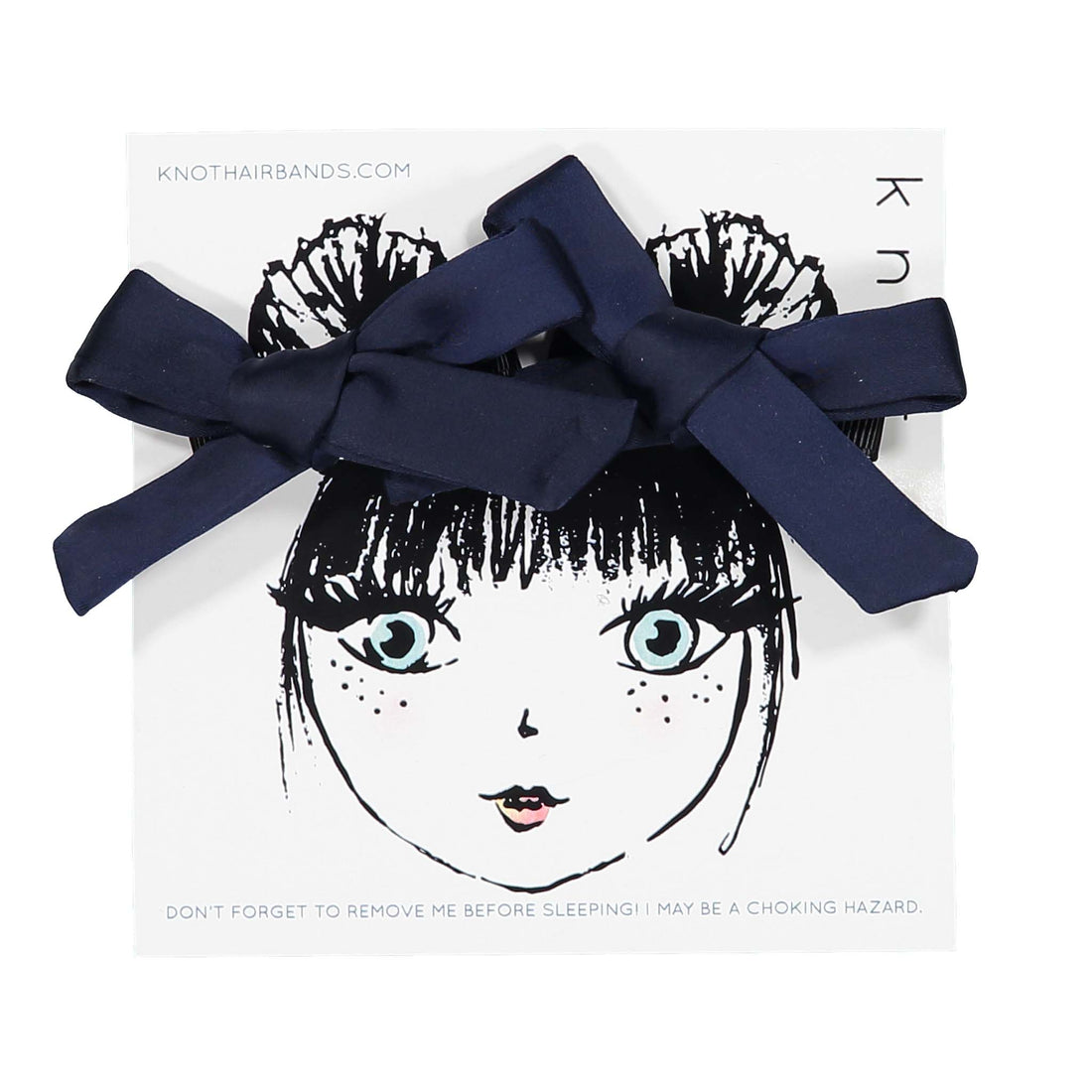 Knot Hairbands Navy Silk Mini Bow Clip Set