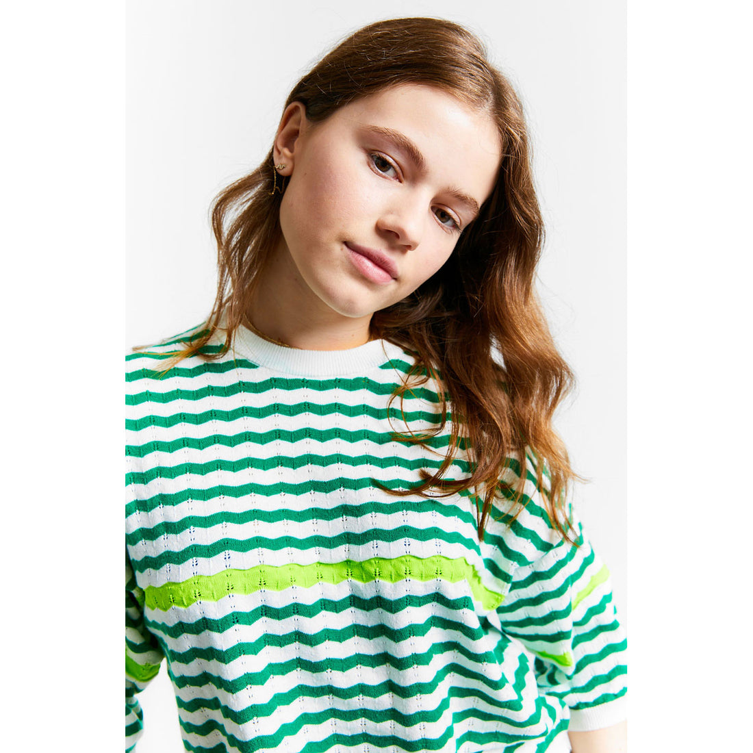 Indee Green Striped Knit Pullover