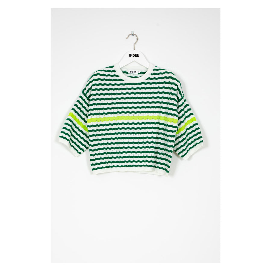 Indee Green Striped Knit Pullover