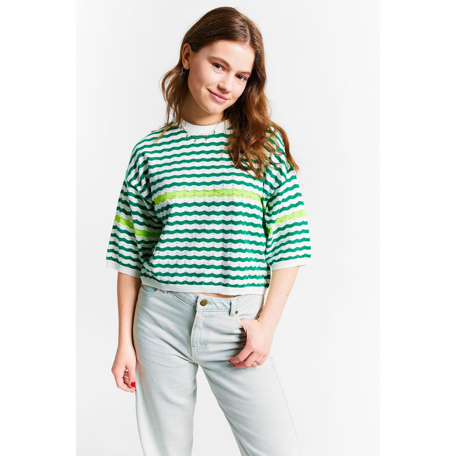 Indee Green Striped Knit Pullover