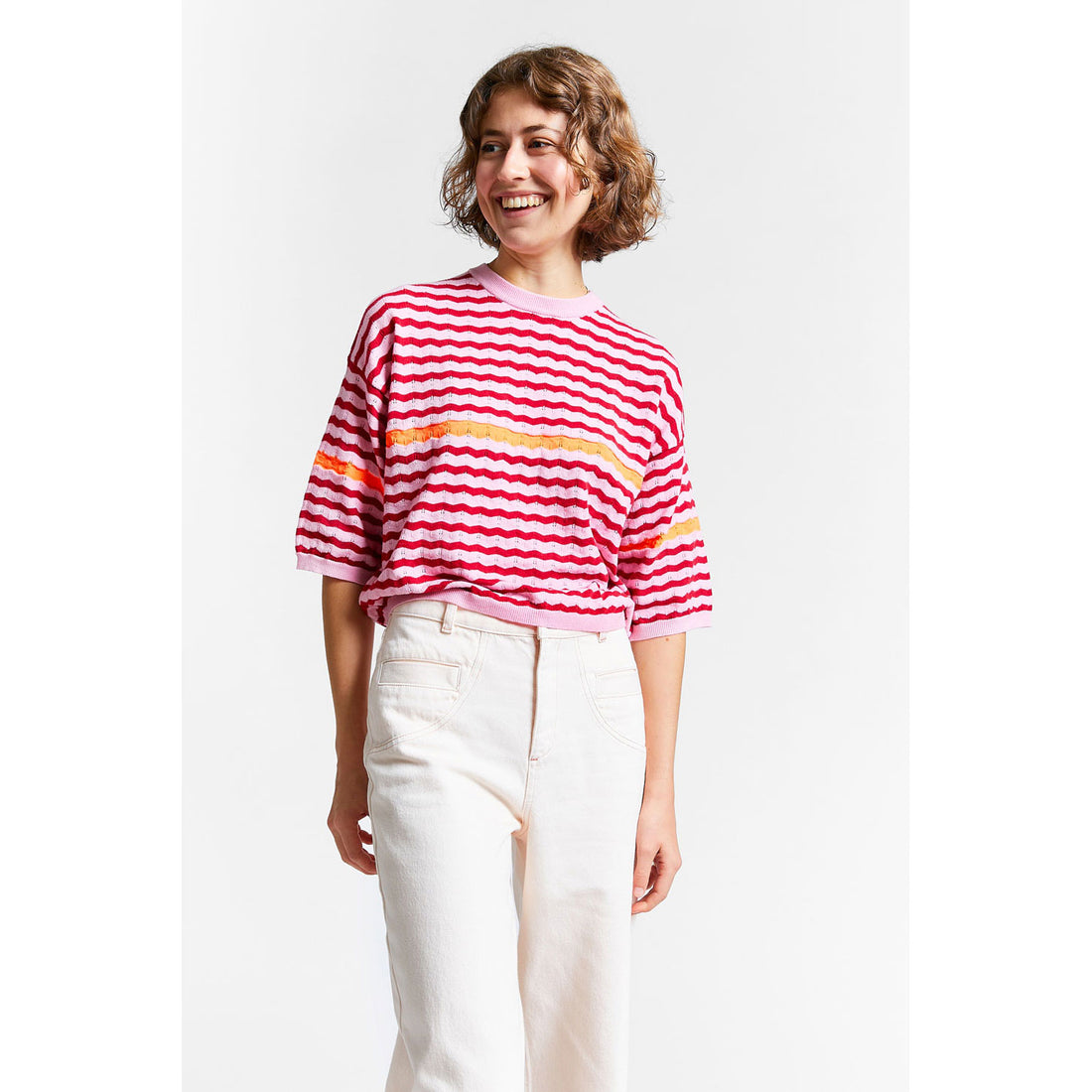 Indee Pink Striped Knit Pullover