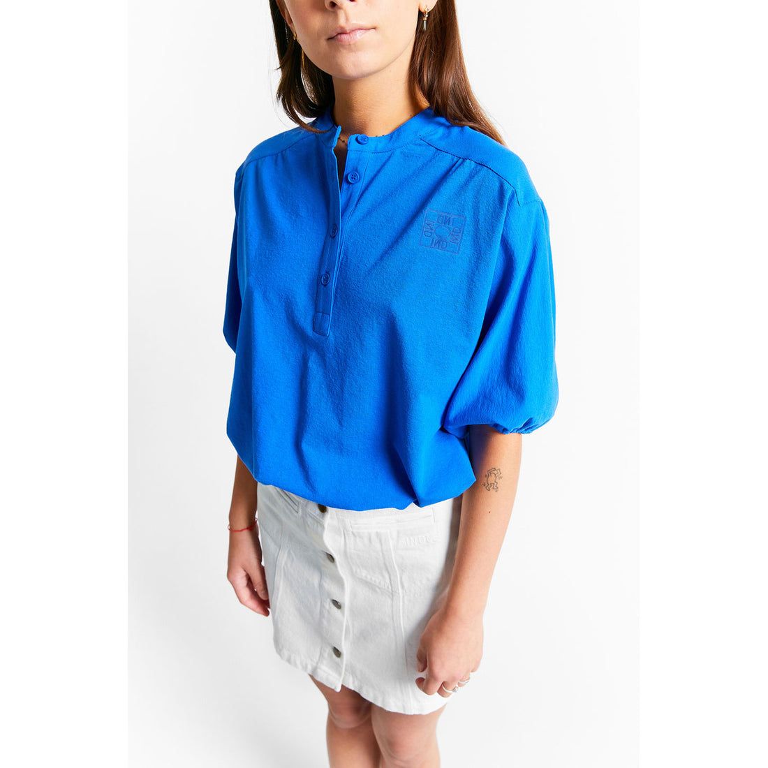 Indee Mykonos Blue Tunisian Collar T-Shirt