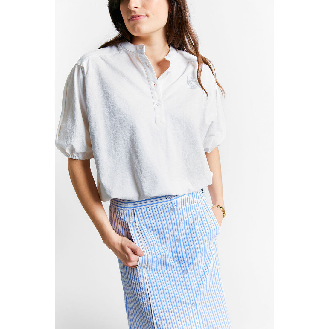 Indee Off White Tunisian Collar T-Shirt