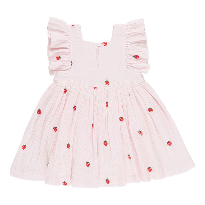 Pink Chicken Strawberry Embroidery Elsie Dress