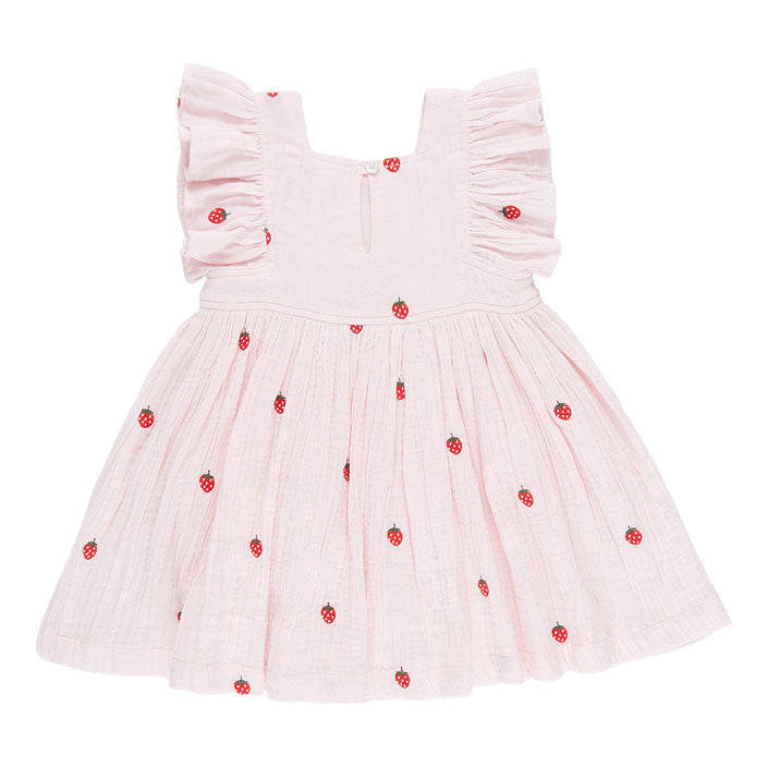 Pink Chicken Strawberry Embroidery Elsie Dress