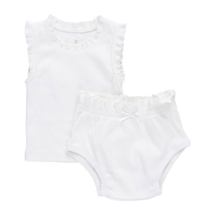 Pink Chicken Gardenia White Baby Organic Ruffle Rib 2 Piece Set