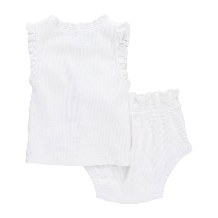 Pink Chicken Gardenia White Baby Organic Ruffle Rib 2 Piece Set