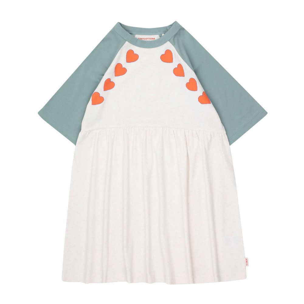 Tiny Cottons Light Cream Heather/Warm Grey Hearts Dress