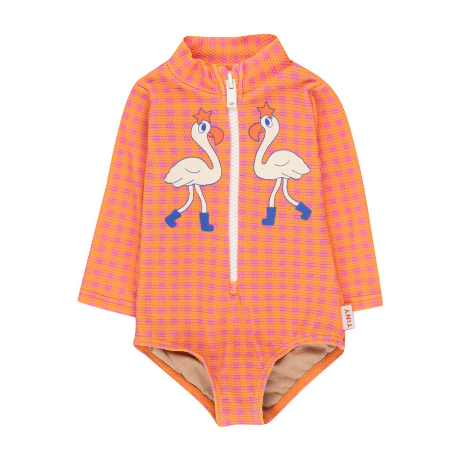 Tiny Cottons Marigold/Dark Pink Flamingos Baby Swimsuit