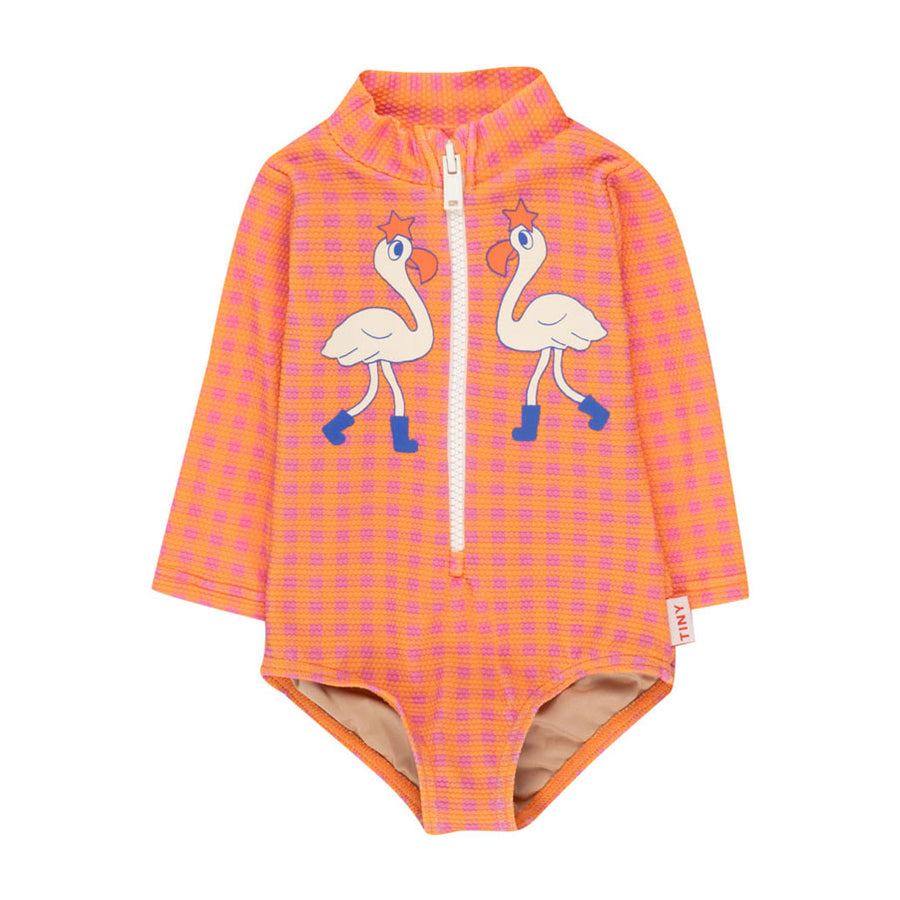 Tiny Cottons Marigold/Dark Pink Flamingos Baby Swimsuit