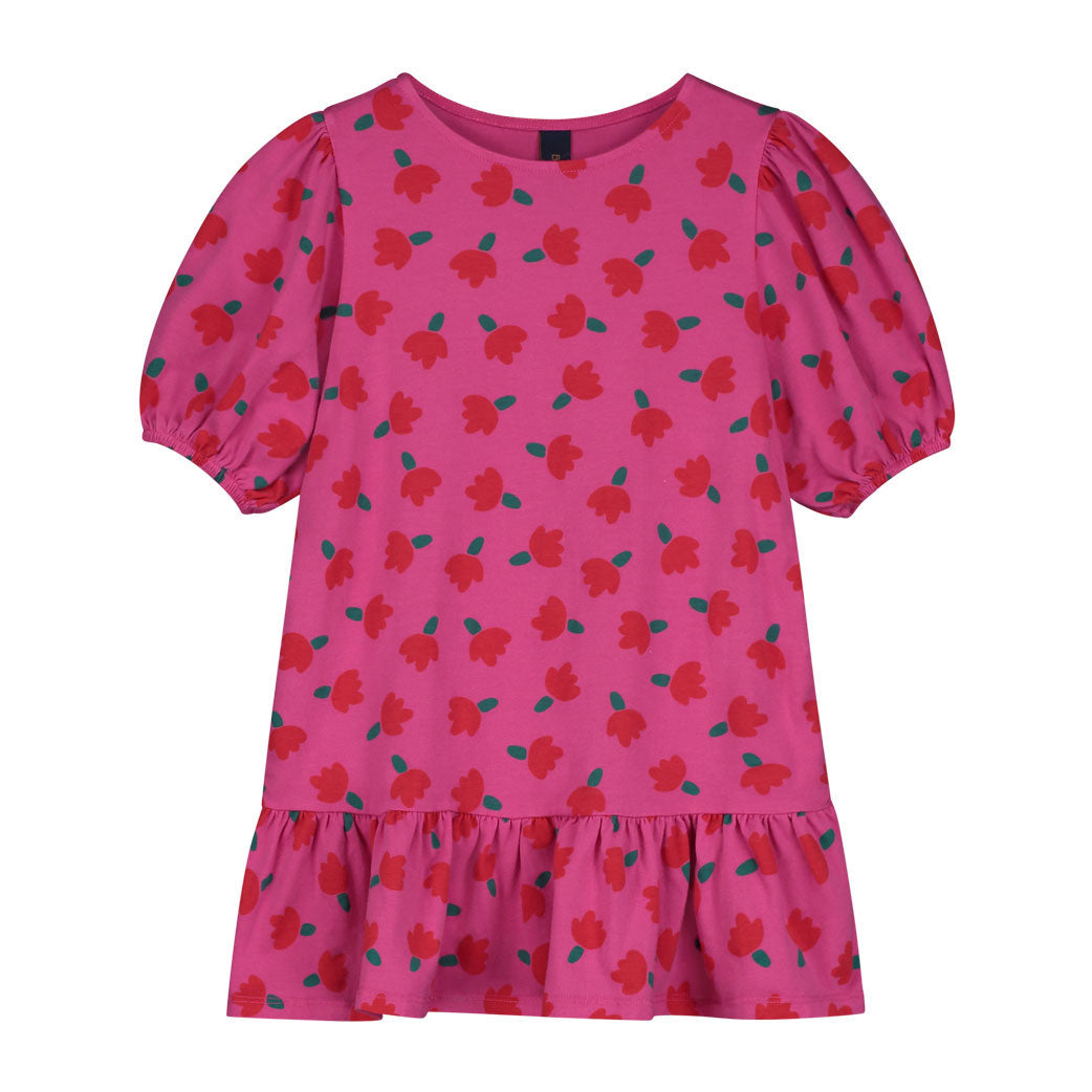 Bonmot Rasberry Flowers Balloon Sleeves  Dress