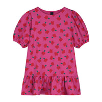 Bonmot Rasberry Flowers Balloon Sleeves  Dress