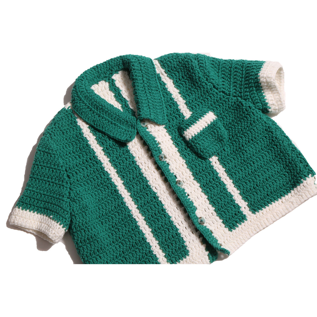 Tia Cibani Kelp Mix Crew Crochet Polo Cardigan