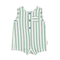 Piupiuchick White/ Green Stripes Baby Short Dungarees