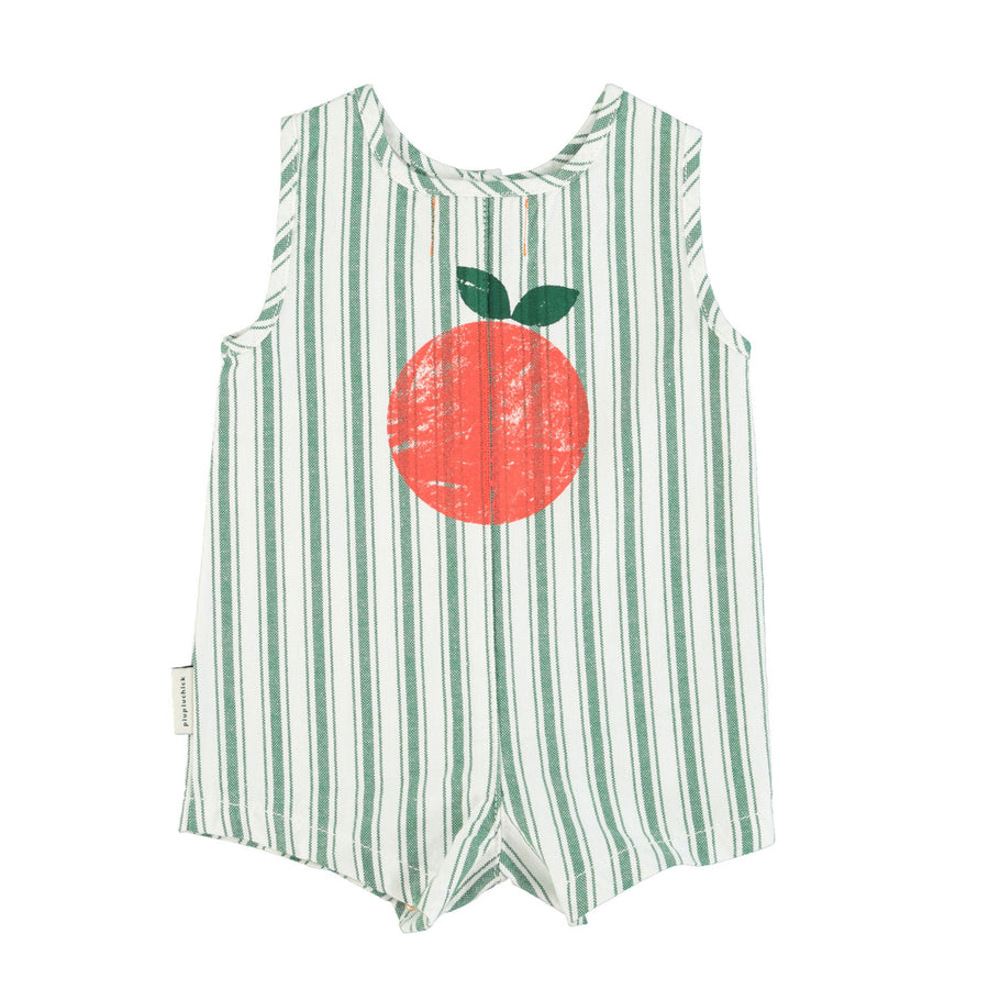 Piupiuchick White/ Green Stripes Baby Short Dungarees