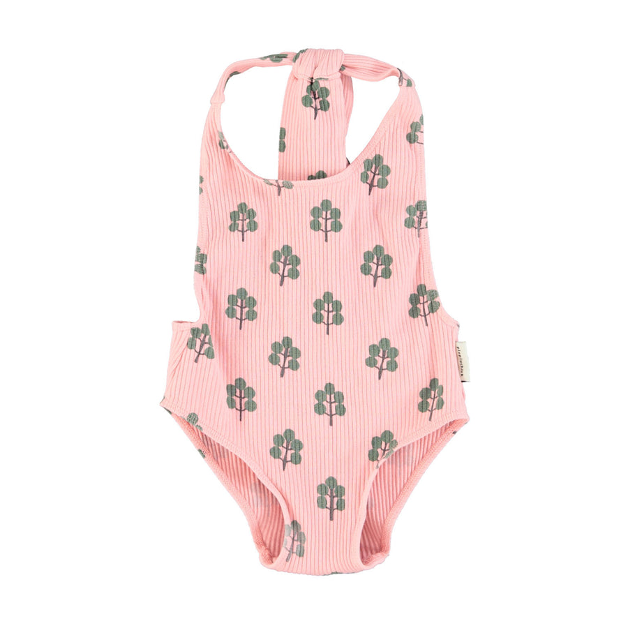 Piupiuchick Pink/ Green Trees Bow Back Swimsuit