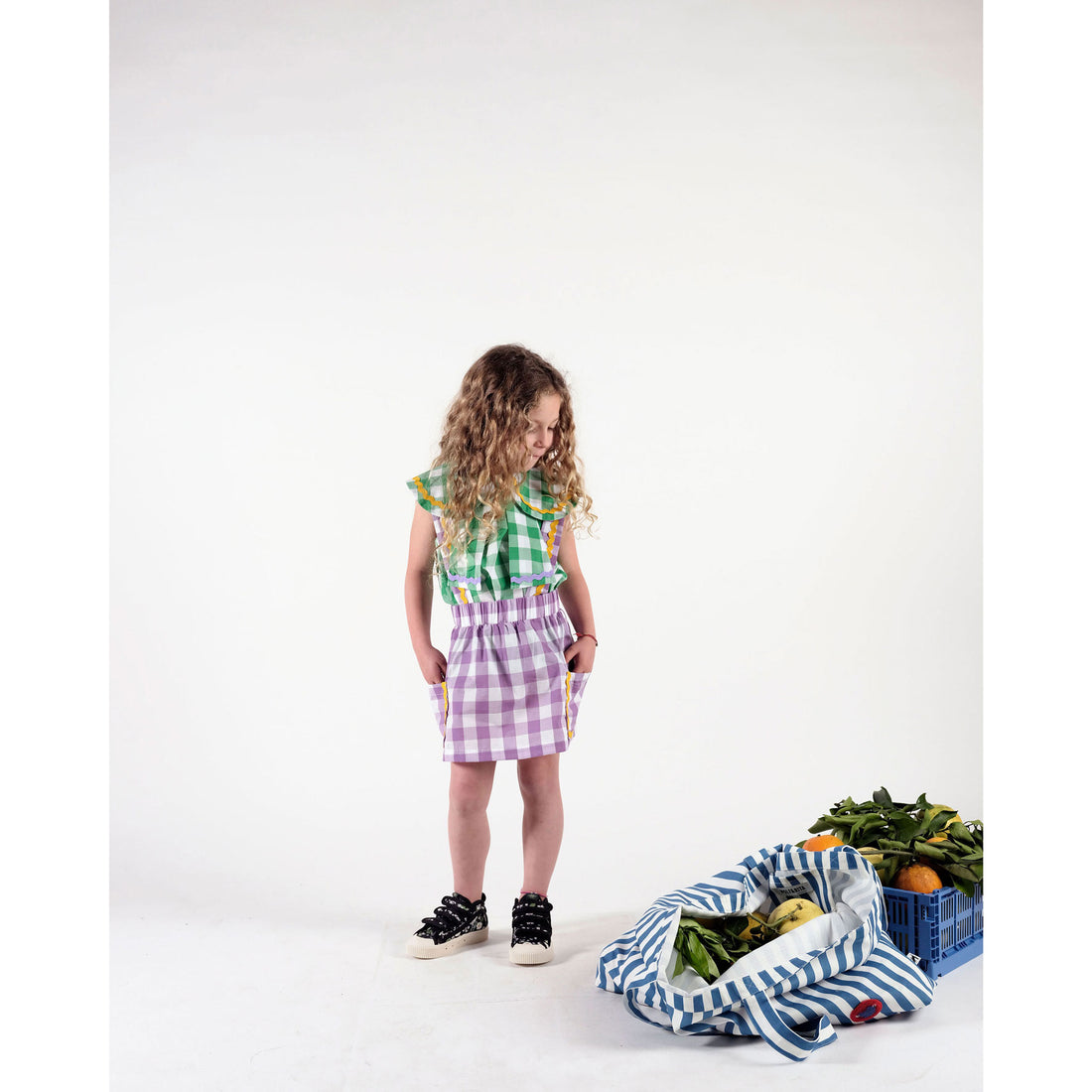 Wolf and Rita  Vichy Lilac Suspender Celina Skirt