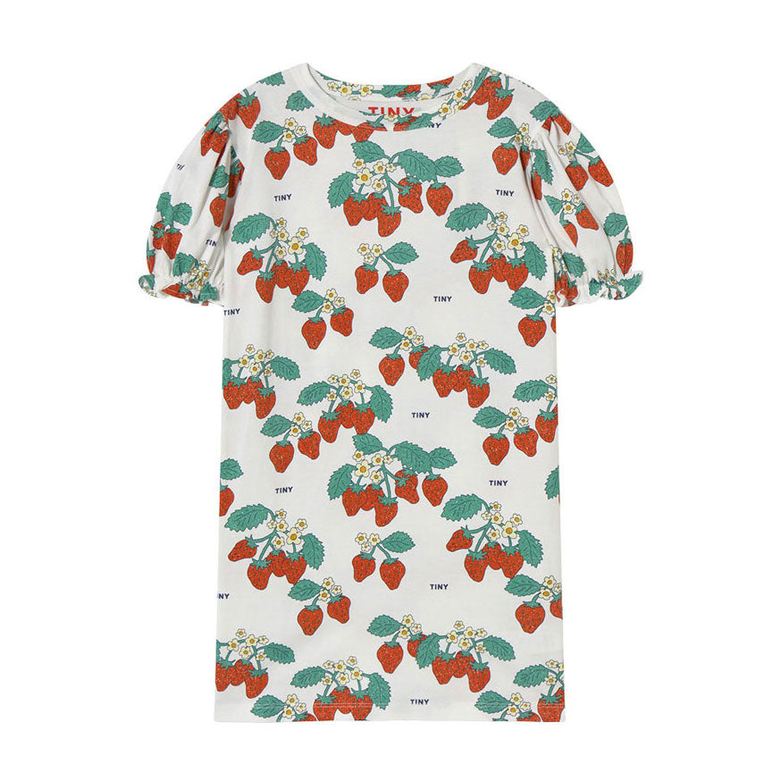 Tiny Cottons Off White Strawberries Puff Sleeve Dress