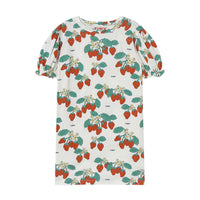 Tiny Cottons Off White Strawberries Puff Sleeve Dress