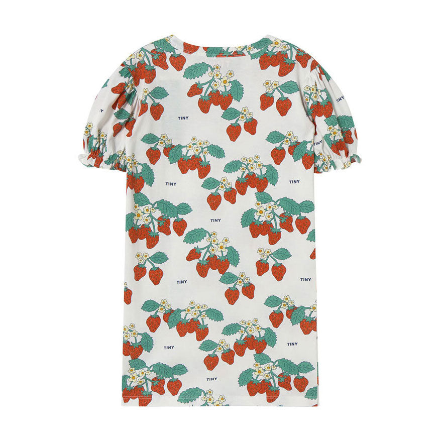 Tiny Cottons Off White Strawberries Puff Sleeve Dress